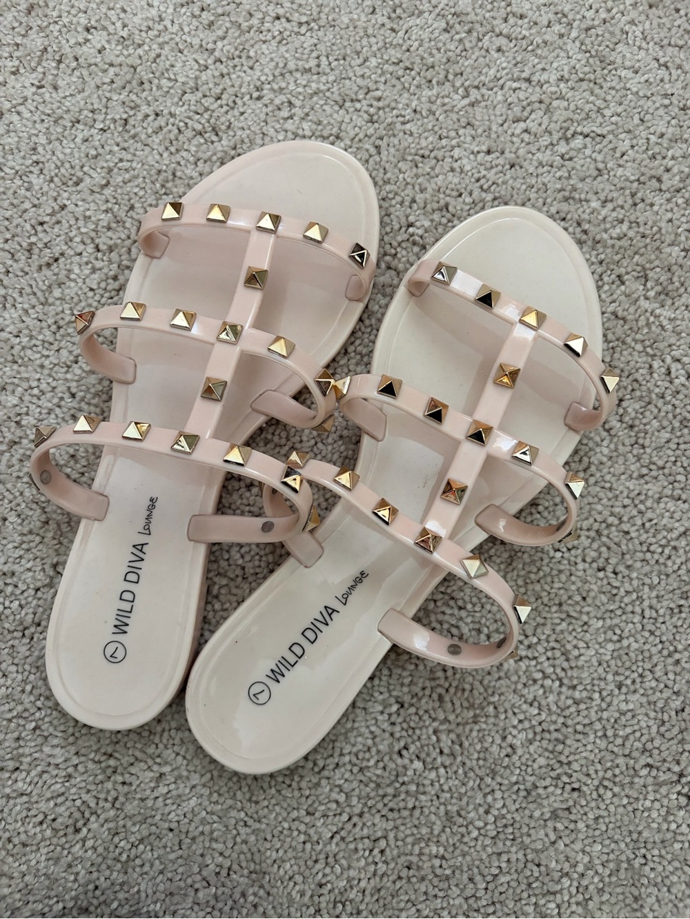 DIVA Lounge Nude Pink Studded Jelly Slide Sandals